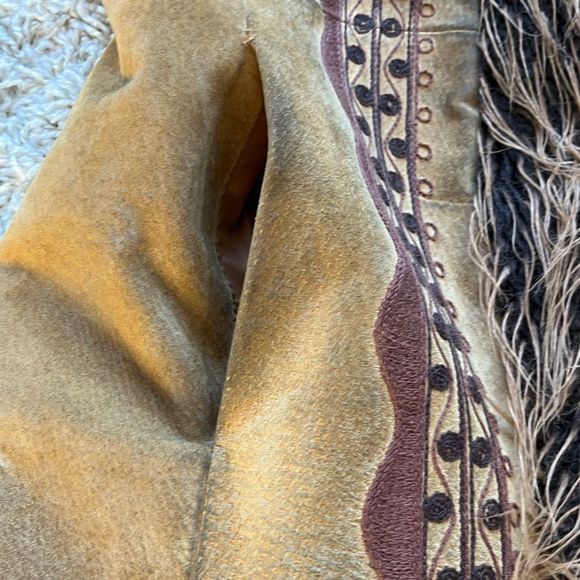 Vintage Boho Styled Leather Coat with Faux Fur trim Large - Picture 11 of 16